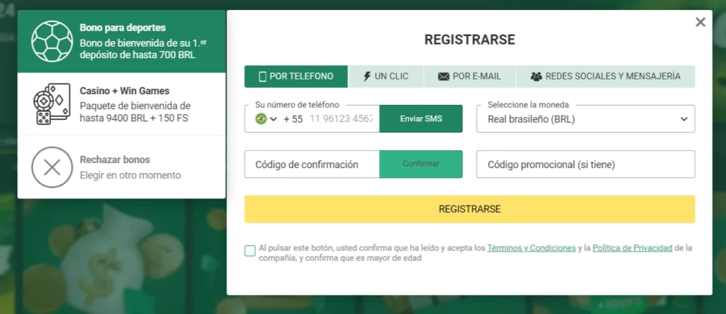 Cómo aplicar un código promocional al registrarse en Betwinner